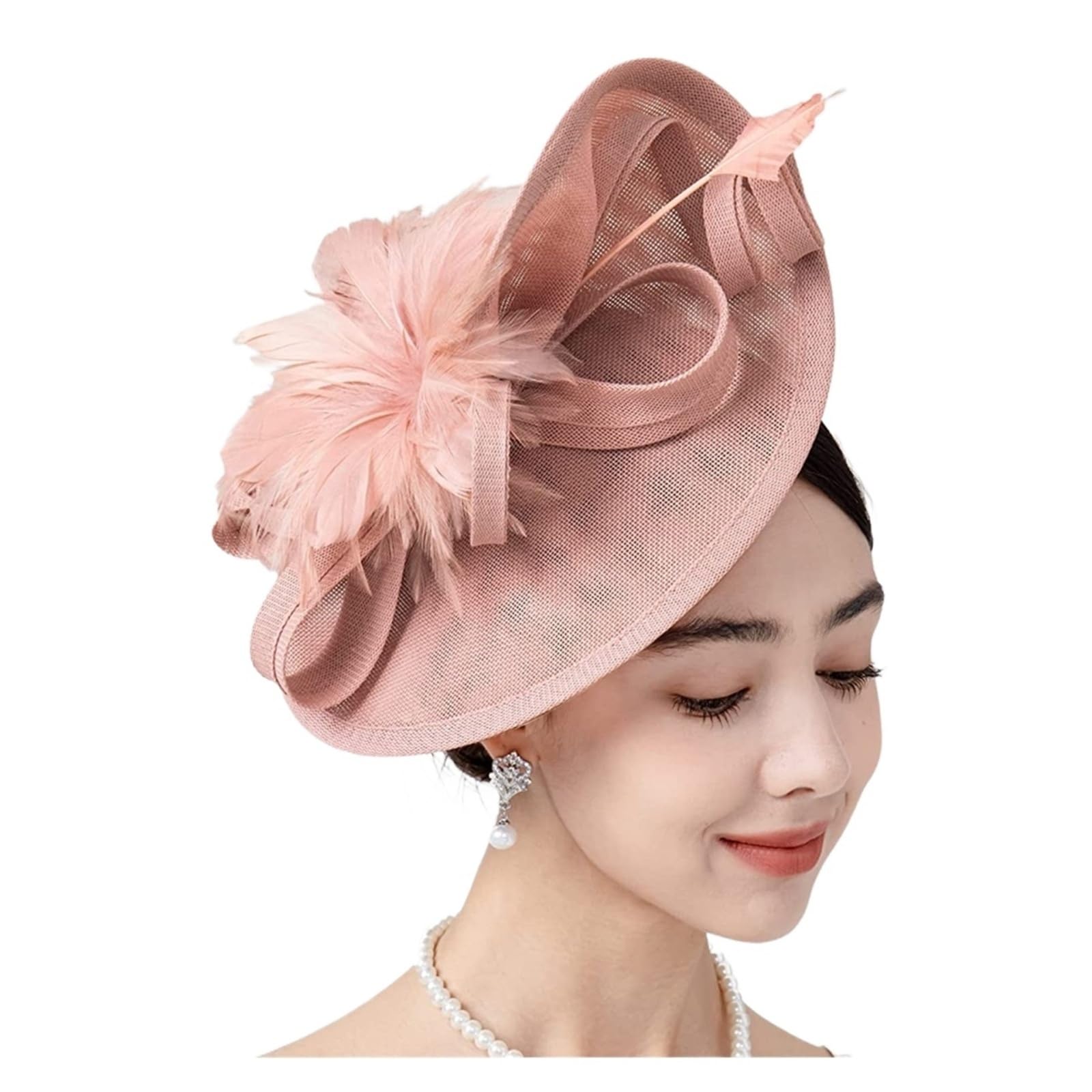 Cappello Fascinator Donna Elegante Cappello da Cerimonia for Donna, Cappello da Cerimonia for Festa del tè, Cappello da Cerimonia con Piume E Fiori, Cocktail da Sposa(White)