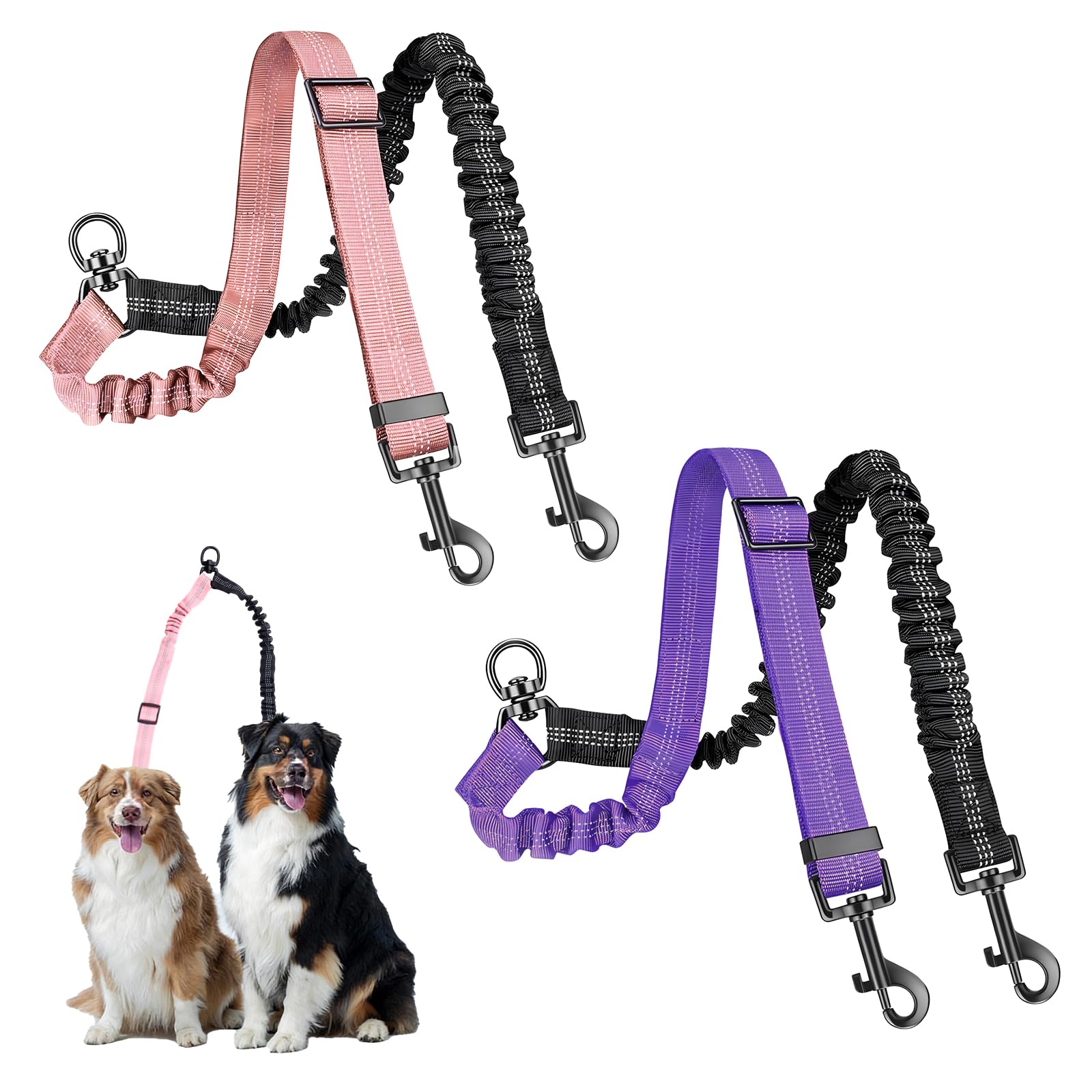 Coupleur de laisse double pour chien élastique anti-choc et rotatif 360° pour petite taille