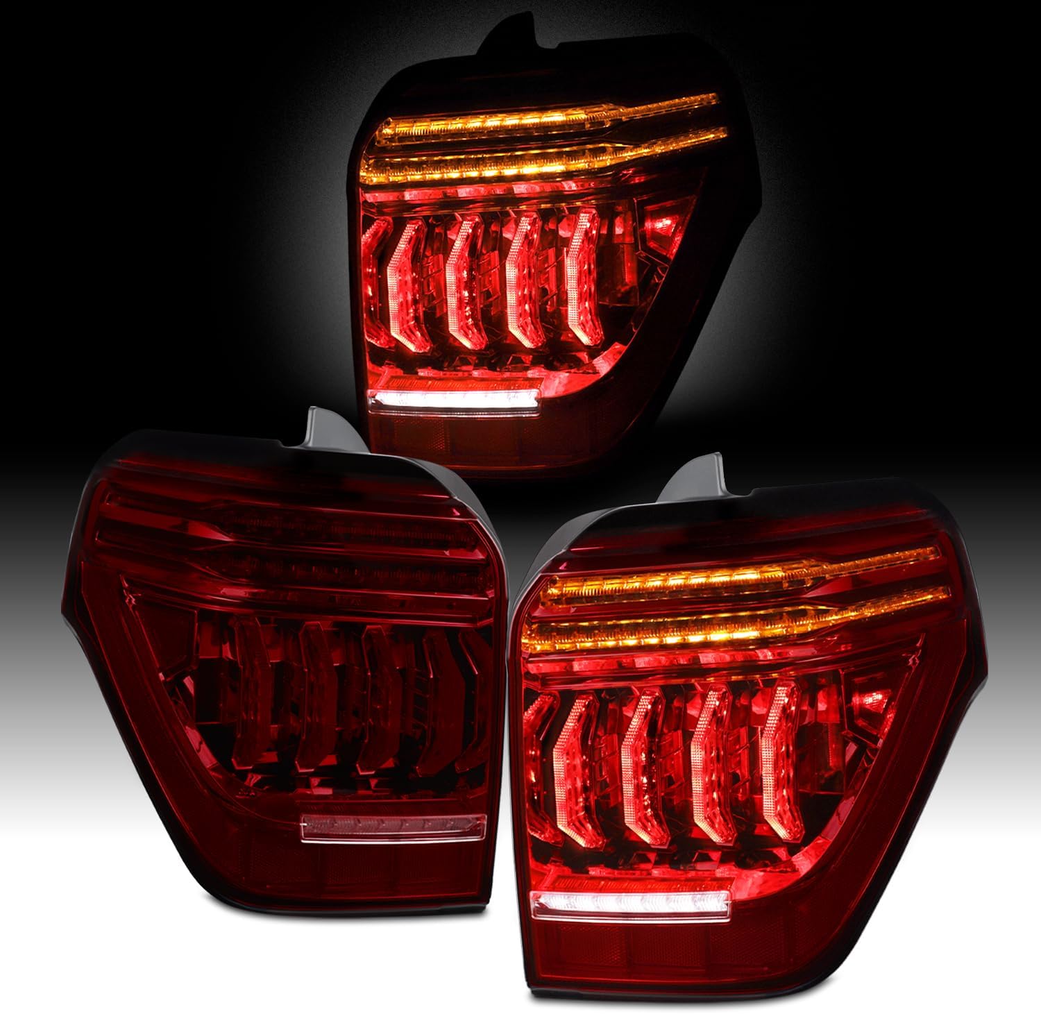 AKKON - Fits 2010-2022 Toyota 4Runner LED Tube DRL Brake Sequential Turn Signal Chrome Tail Lights Pair Driver+Passenger