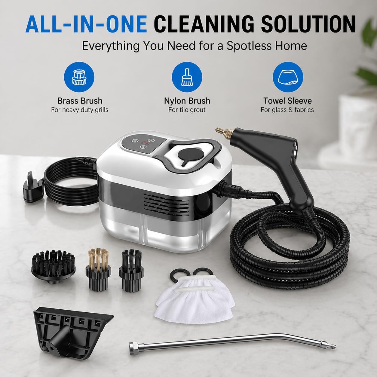 Handheld High-Temperature Pressurized Steam Cleaner, 2500W Portable Steamer with 6 Adjustable Levels, Multi-Surface Steam Cleaning Machine for Kitchen, Bathroom, Windows, Tile & Car Cleaning (Black)