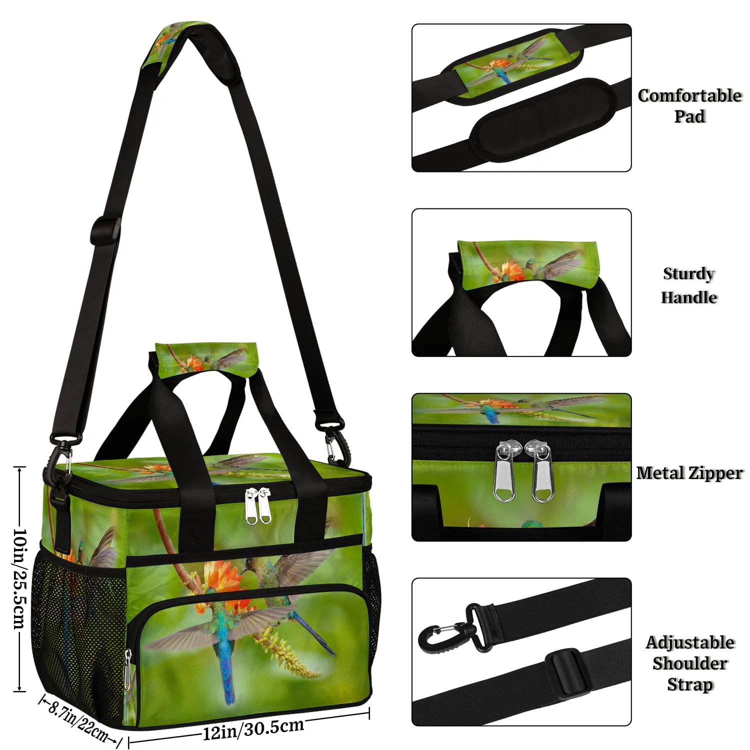 Große Lunchtasche mit Kolibri-Blume, für Erwachsene, Herren, Damen, Kinder, Mädchen, Jungen, isolierte Lunchbox, Kühltasche, Kühltasche, Kühltasche, Kühltasche, Kühltasche, für Arbeit, Picknick,