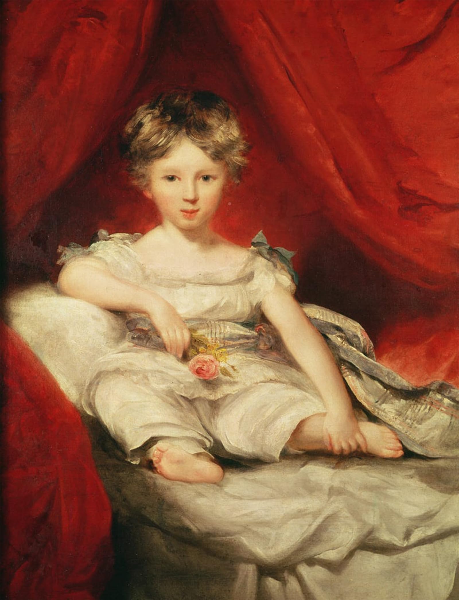 RZHRHJES Retro Picture Portrait Oil Painting Modern Wall Artwork Little Girl with a Rose by Lawrence Canvas Poster for Office Decor 60x90cm
