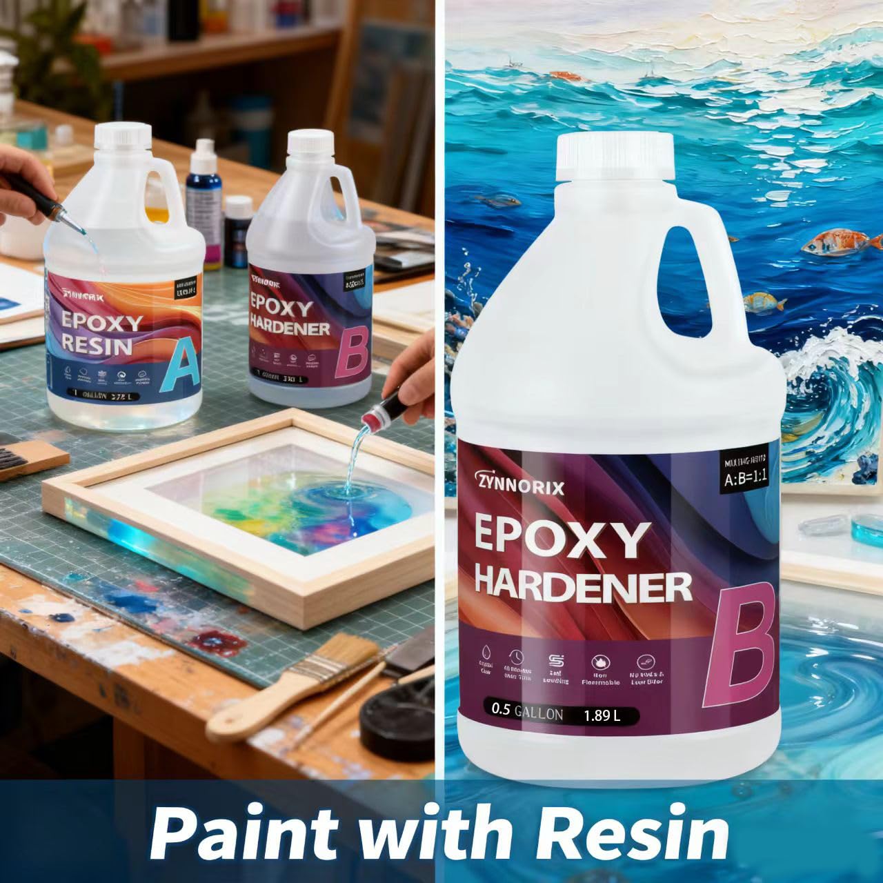 Resin Epoxy 1 Gallon,3×UV Resistant,Self Levefing, Best for DIY, Art, River Table, Wood, Flower, Molds Casting,Crystal Clear Epoxy Resin - for Beginners & Pros
