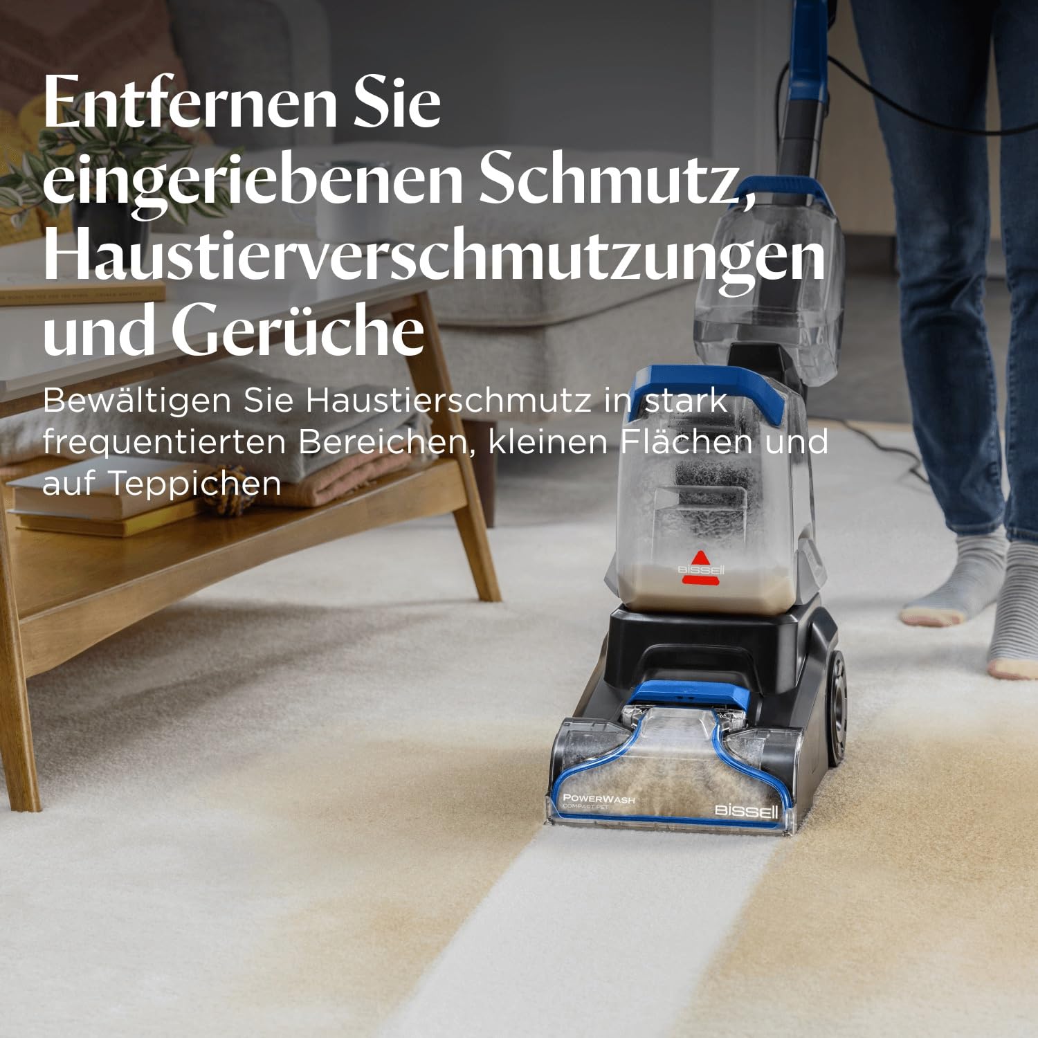 BISSELL PowerWash Compact Pet, Kompakter Upright- Teppichreiniger und Polsterreiniger für Haustierflecken,Fleckenreinigung auf mehreren Oberflächen, Abnehmbare Zubehörteile, 600W, Mit Kabel, 4058N
