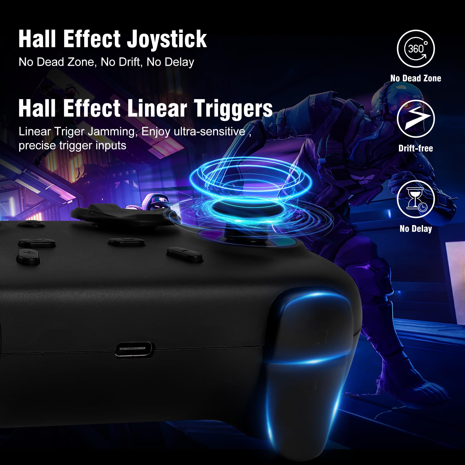 DuLingKer Mando PC con Carga Base, Mando Inalámbrico para Switch 2/Switch/PC Windows/Steam/OLED/Lite, Gaming Mandos con Hall Efecto Trigger/Joystick(Sin Deriva), Luz RGB, Botón M1/M2 Negro