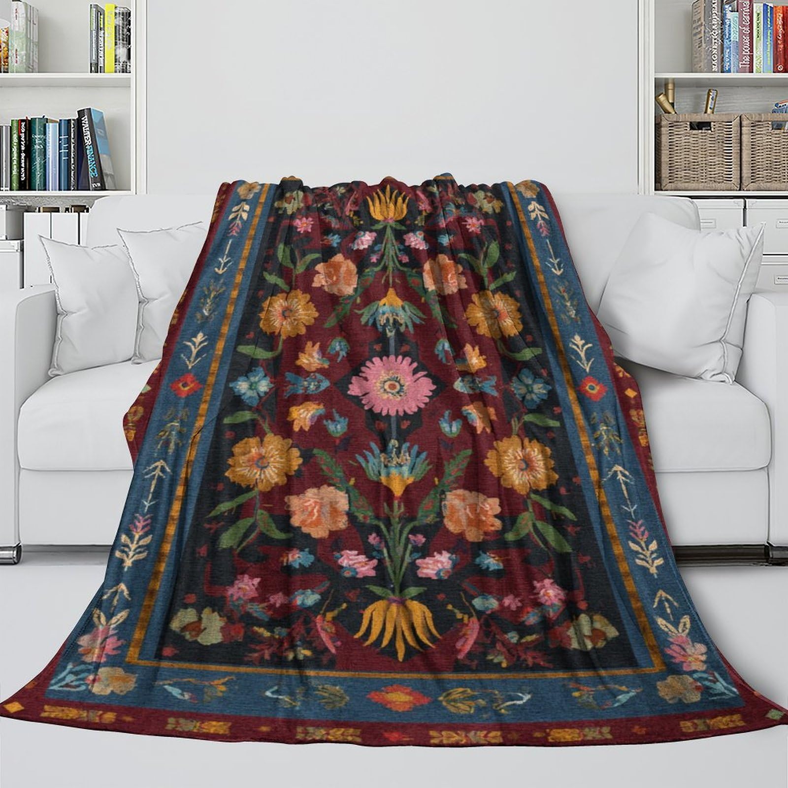 Arte popolare Manta Estampada 3D Floral And Geometricoo Shapes Colcha De Diseño Ropa De Cama De Microfibra Suave Y Cálida Sofá Ropa De Cama 80x90inch(200x230cm)