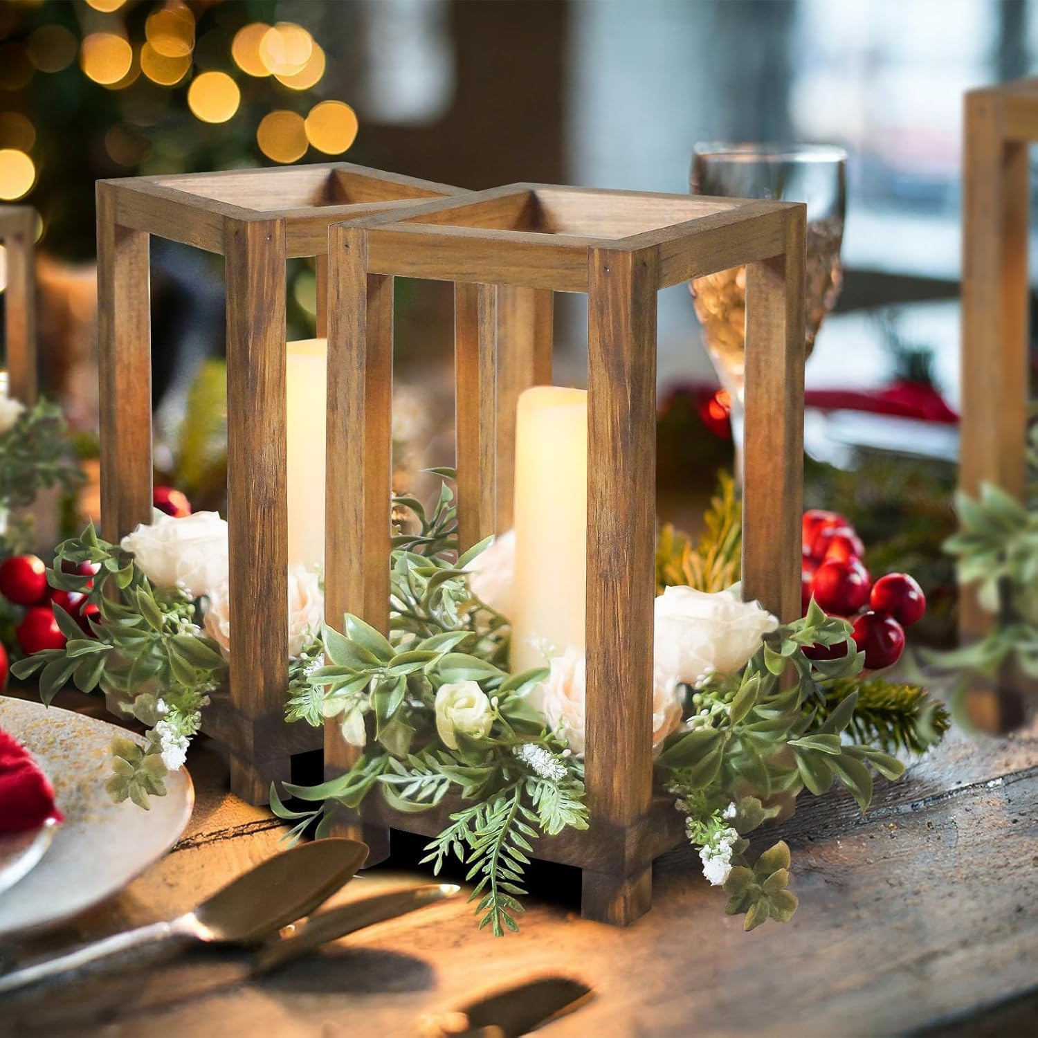 12 Pcs Wooden Wedding Lantern Centerpiece, Candle Holder Table Fireplace (No Candles & Flowers), Rustic Farmhouse Decor for Home Christmas Wedding Party Table