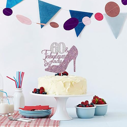 Miniatura 3 de Dalaber 60 & Fabulous Cake Topper, suministros de decoración de fiesta de cumpleaños 60, accesorios para cabina de fotos, 60 & Fabulosa decoración