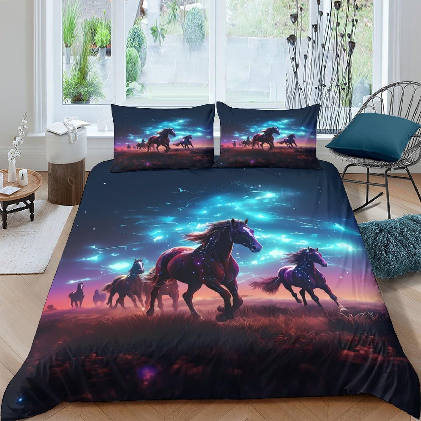 Ctjqhvkz Style-3 3D Printed Night Sky Horse Fitted Sheet Microfiber Soft Anti-Slip Mattress Cover For Bedroom Dorm Room Decor Single（135X200cm）