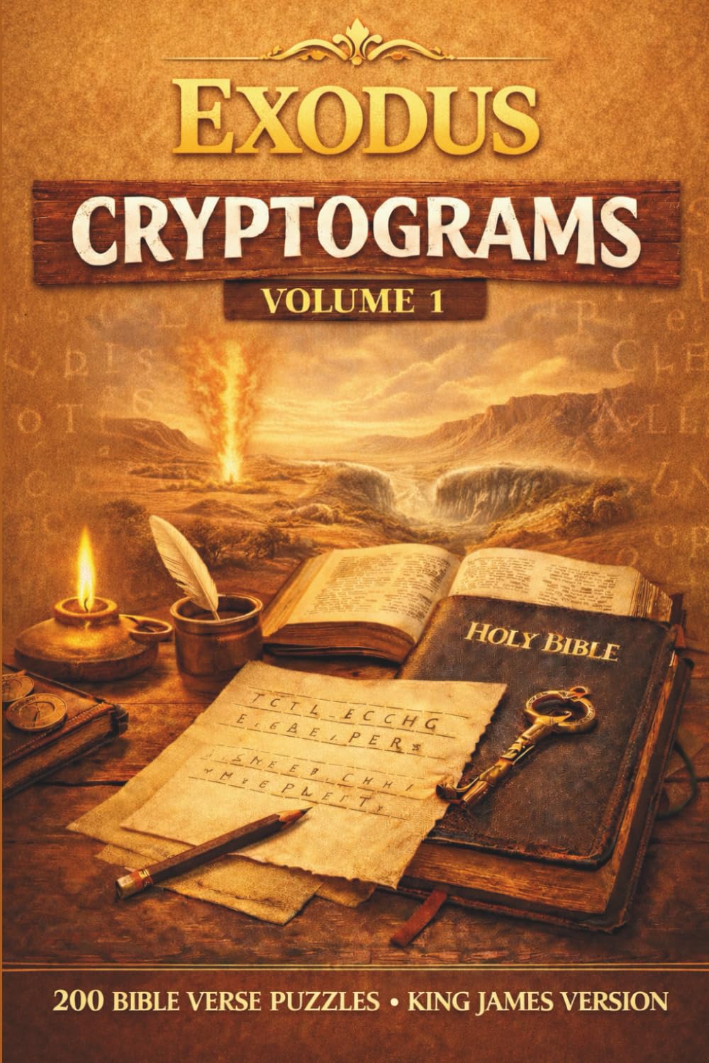 The Divine Puzzles: Exodus Cryptograms Vol. 1: 200 KJV Bible Verse Puzzles; A Randomized Collection of King James Version Scripture Cryptograms on Deliverance and the Journey of Faith