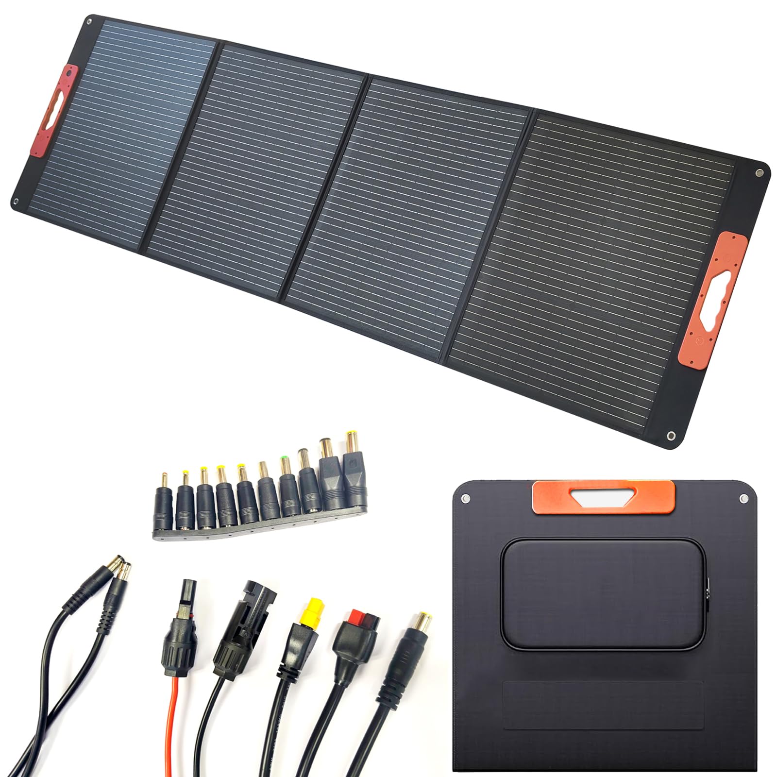 Pannello solare portatile da 200 W, essenziale per campeggio, caricatore solare pieghevole da 200 Watt per centrale elettrica, 23,5% ad alta efficienza, impermeabile IP67, con connettori CC 10 in 1