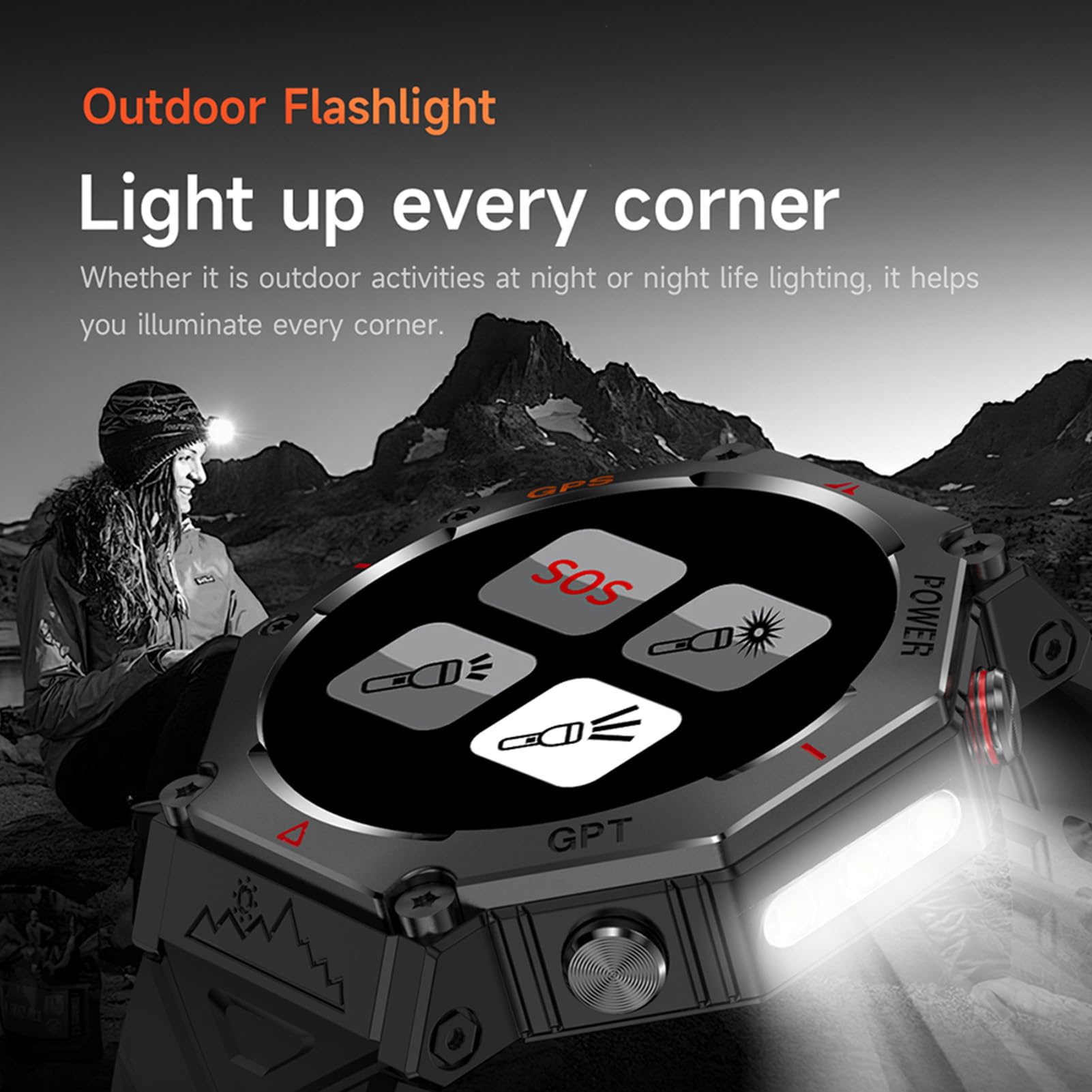 Lazmin112 Smartwatch, Con Posizione Gps, Gpt, Impermeabile Fino a 30 m, Torcia, Altoparlante e Microfono Integrati, Ricarica Magnetica, 100+ Modalità Sportive, Orologio Sportivo (BLACK)
