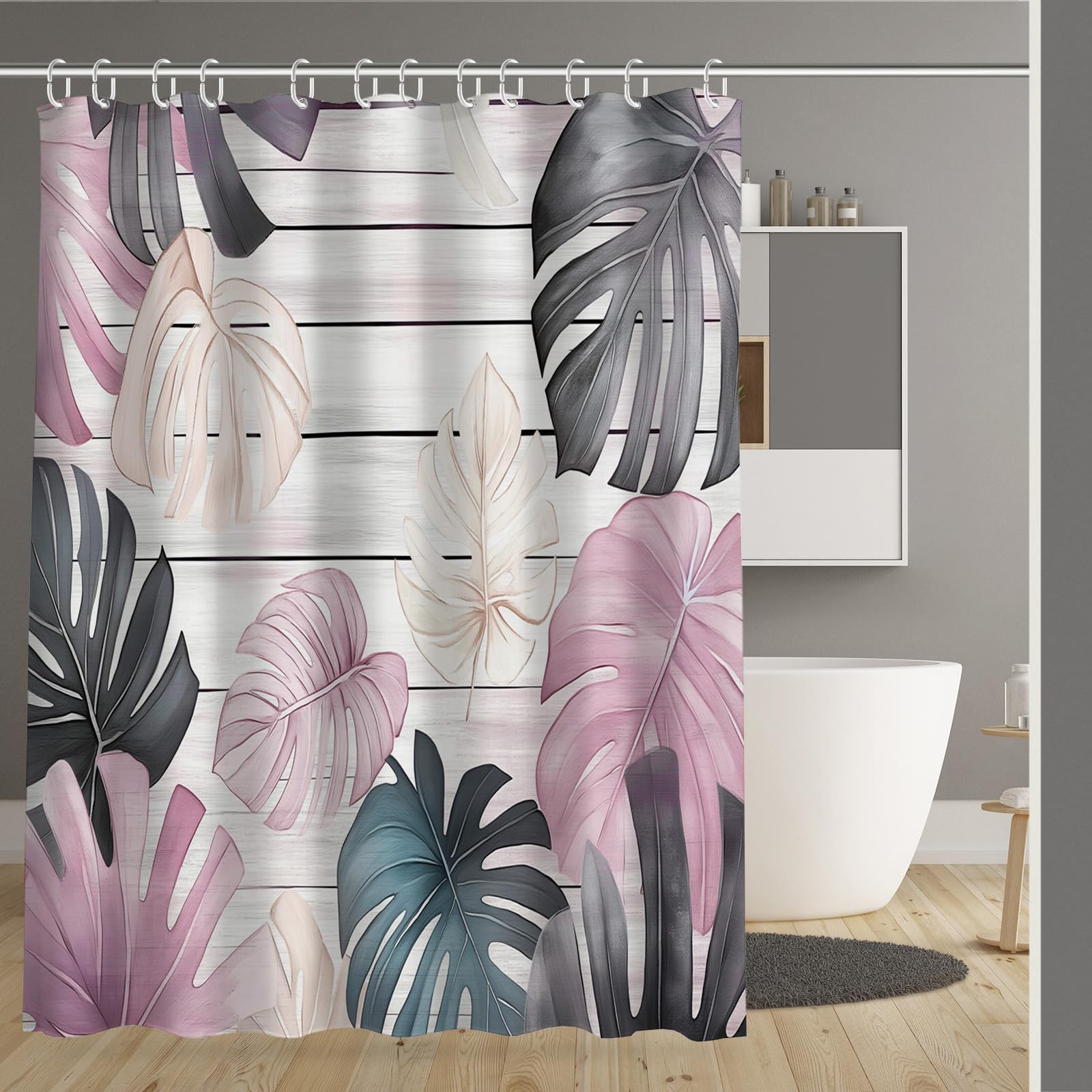 Rideau douche 180x200 imperméable en tissu polyester avec crochets