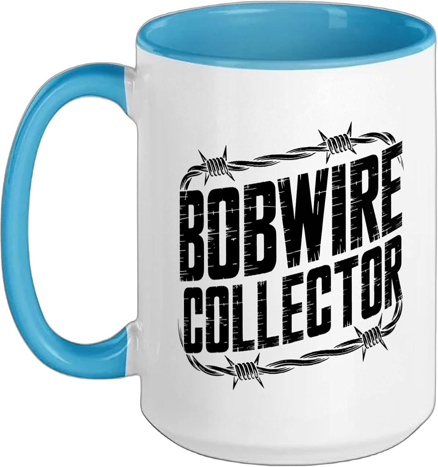 Bobwire Collector Western Texas Ranch Heritage Funny Ceramic Mug, Blue/White, 15oz