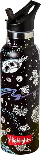 Highlights - Botella de agua aislada para niños, botellas de agua de acero inoxidable de 20 onzas para niños y niñas, aislamiento al vacío de doble