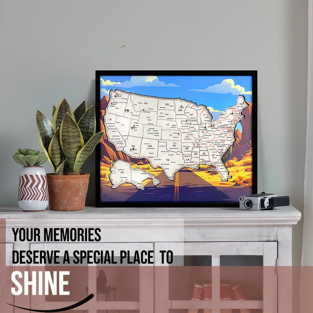 flinelife Mapa de viaje de corcho con las principales ciudades, tamaño mediano, 12 x 10, mapa de Estados Unidos, perfecto para parejas y familias