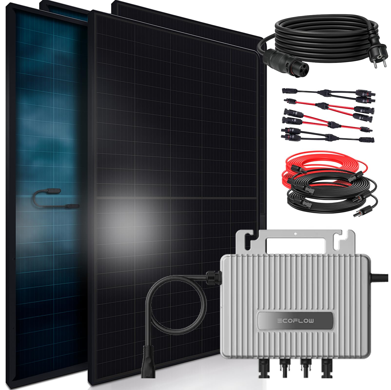 SUNNIVA 1840W Balkonkraftwerk BIFAZIAL FULLBLACK – Komplettset mit 800W Wechselrichter und 4x 460W Glas-Glas Modulen
