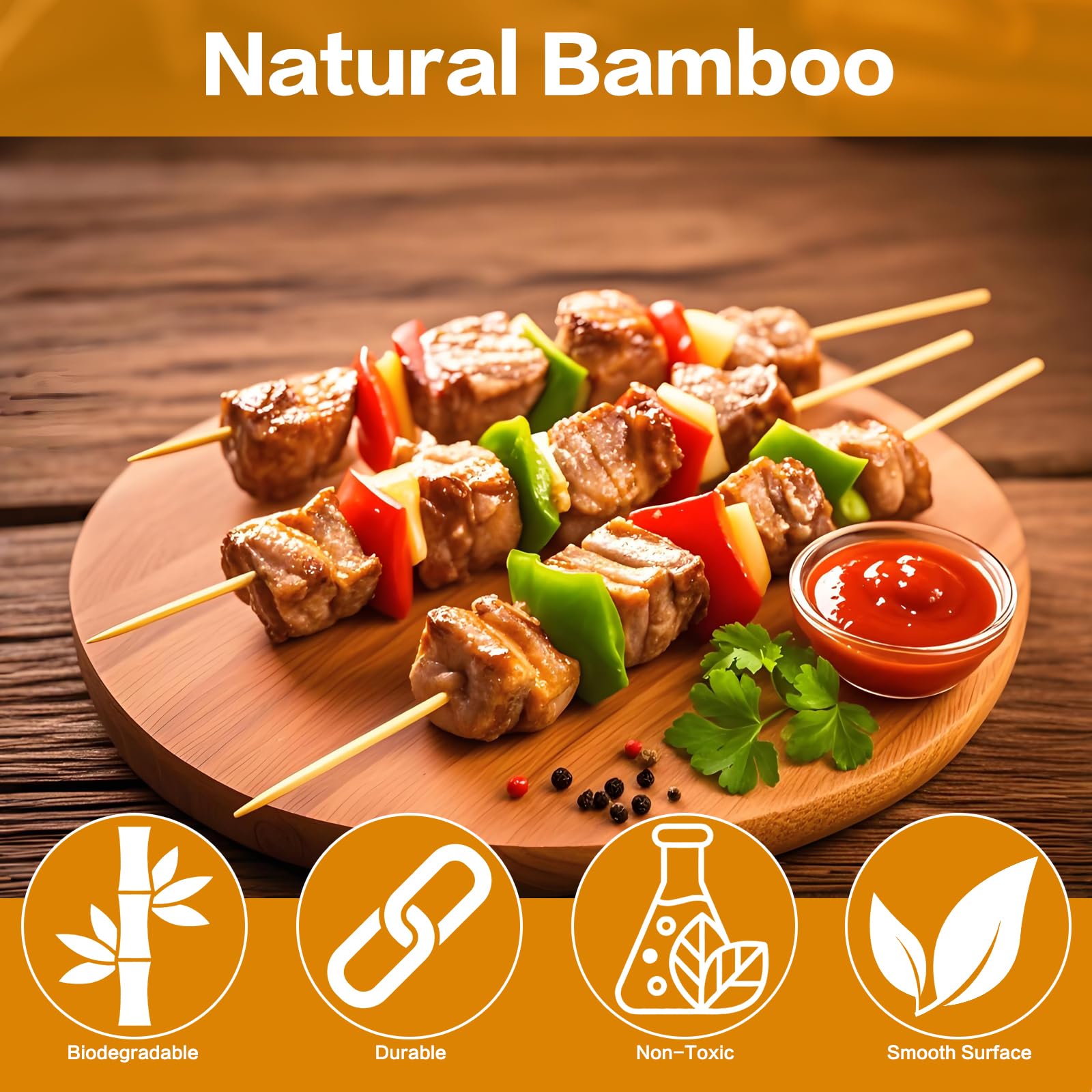 Nexboraque Confezione da 1000 spiedini di bambù da 20,3 cm, bastoncini di legno naturale da 4 mm, per grigliare artigianato, kebab, frutta, antipasti, cocktail, salsicce, fontana di cioccolato,