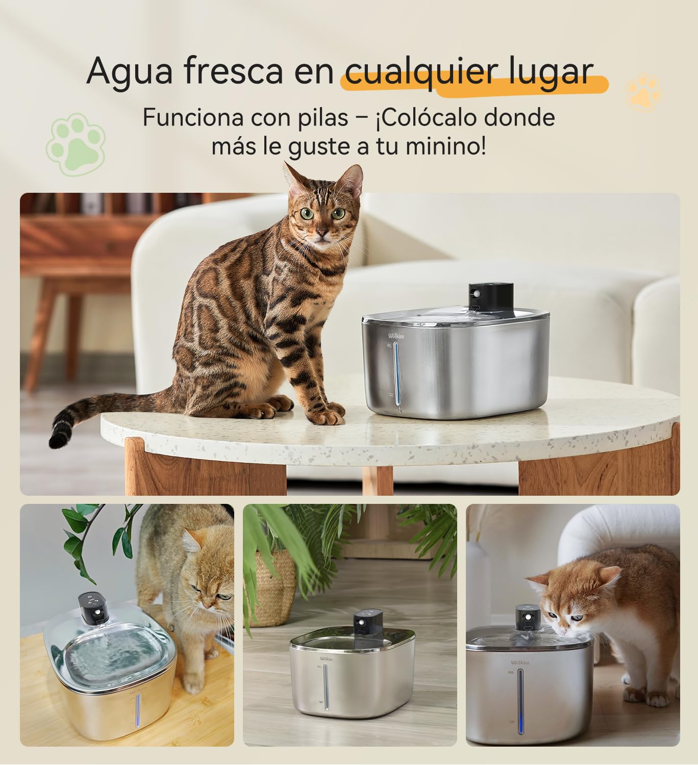 Fuente para gatos de acero inoxidable, inalámbrica, 4,1 L, 4000 mAh, negro, sin adaptador | 4000 mAh, 3 modos (sensor/tiempo/duración), silencioso, filtro, para gatos y perros pequeños, con 1 filtro de repuesto