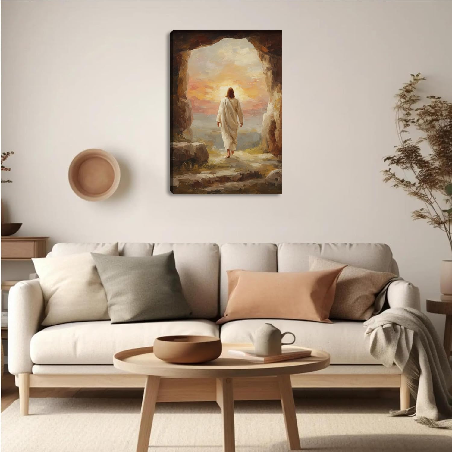 Jesus Canvas Wall Art Decor, Easter Jesus Leaves the Tomb Painting Poster, Christain Savior Pictures for Wall Living Room Bedroom Church Home Decoration 16*24 in (Stretched Canvas on A Wooden Frame)