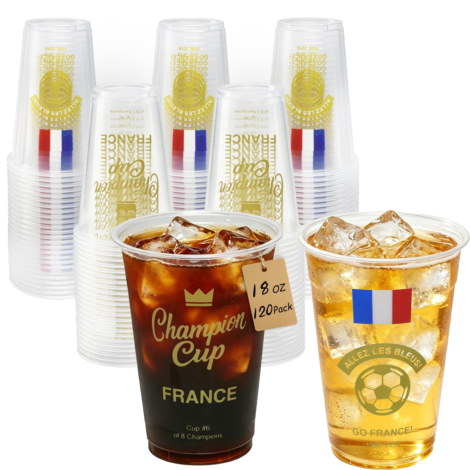 532 ml 120-Count Plastic Football Party Cups - World Cup Champion France