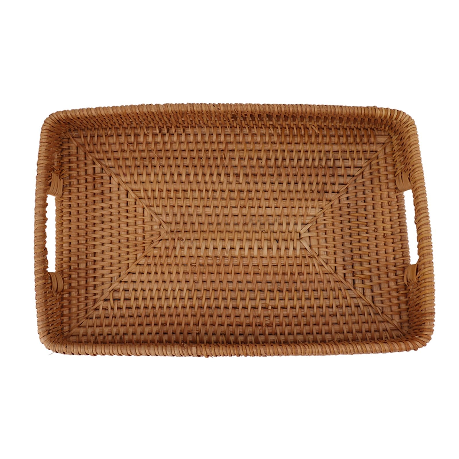 Fabater Bandeja de Ratán para Servir con Asas, Bandeja Decorativa Rectangular de Gran Capacidad para Frutas, Postres, Cocina, Hogar, Plato Tejido Duradero para Entretenimiento, Granja Ecológica (L)