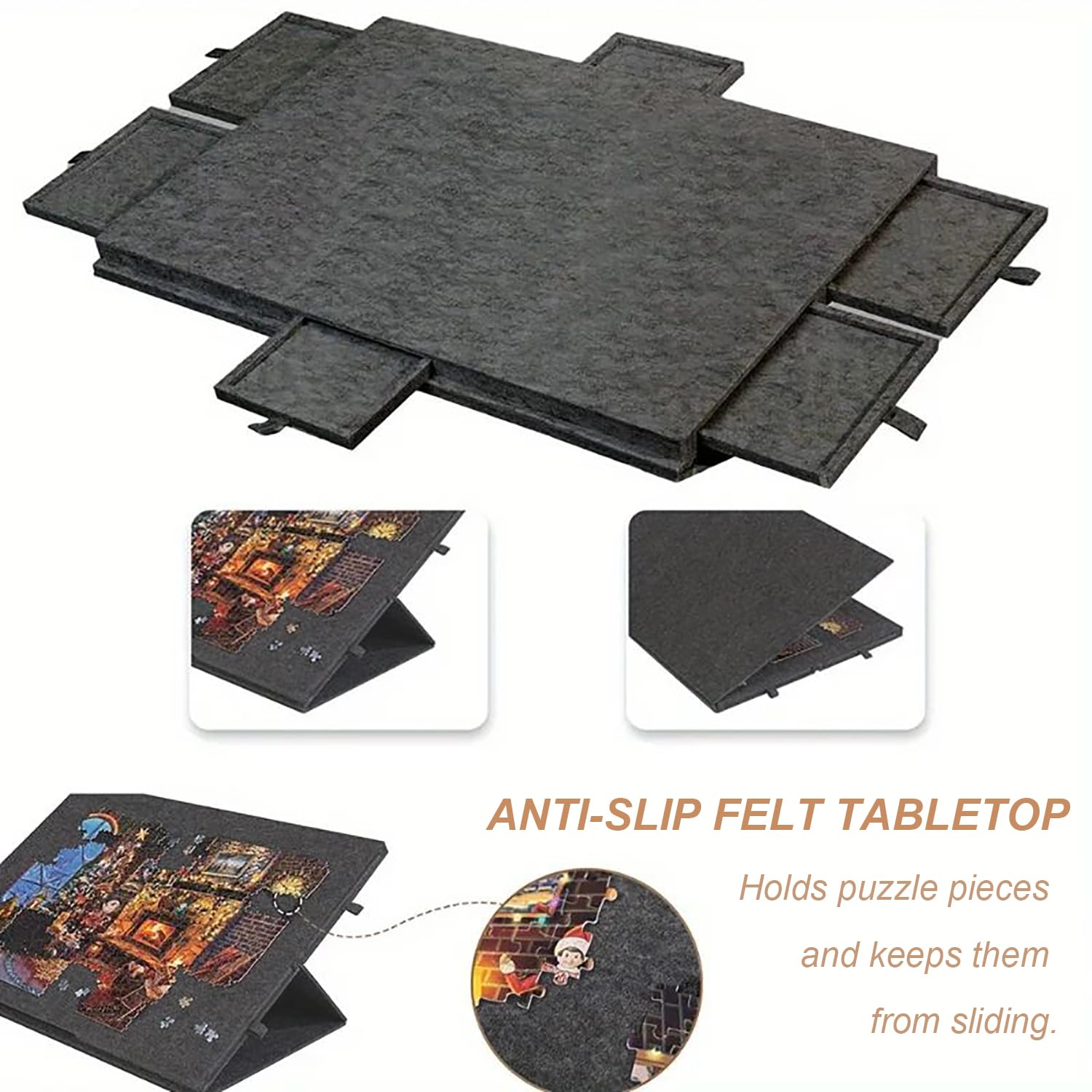 Tapete Puzzle 1000 Piezas，Mesa Puzzle，Tablero de Rompecabezas Inclinable con Soporte y Cubierta Diseñados 2 en 1, Mesas Inclinable con 6 Cajones para Ahorrar Espacio,Gris Claro (Gris Oscuro)
