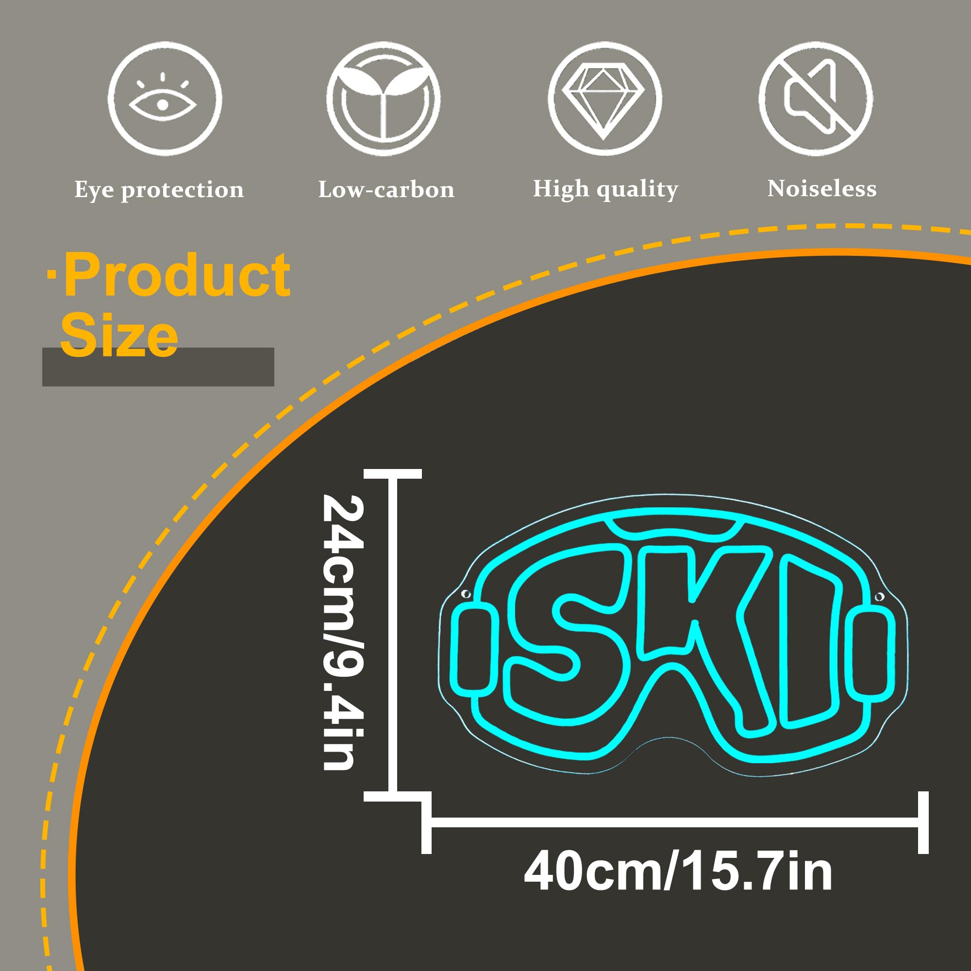 Señal de neón con gafas de esquí, luz LED de neón para deportes de invierno, alimentada por USB, regulable, para cabaña de montaña, decoración de esquí, temática deportiva, decoración de bar, sala de