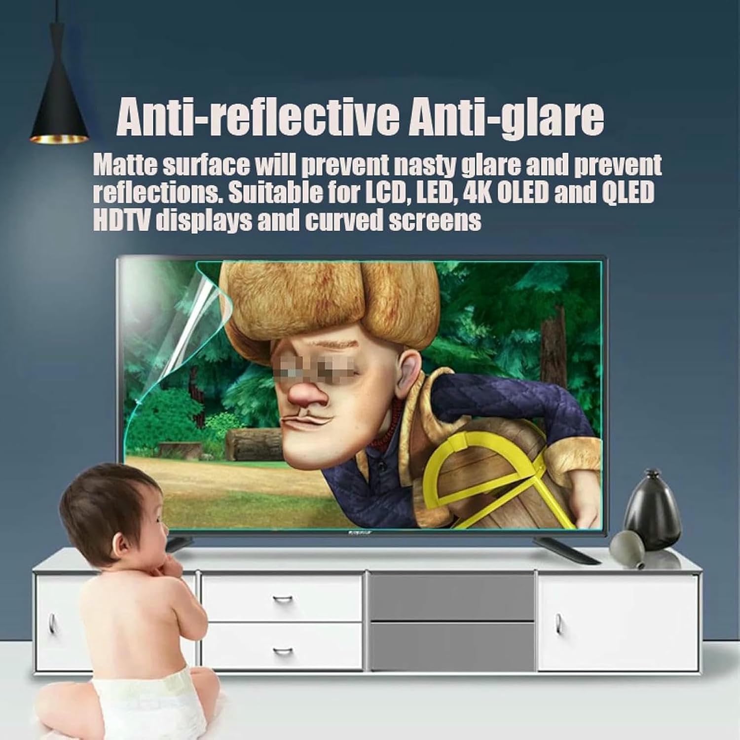 Anti UV TV Flat/Curve Screen Protector for 32-75 Inch - Eye Protection Blue Light Filter Anti Glare TV Frosted Film - Reduce Eye Fatigue and Eye Strain-1