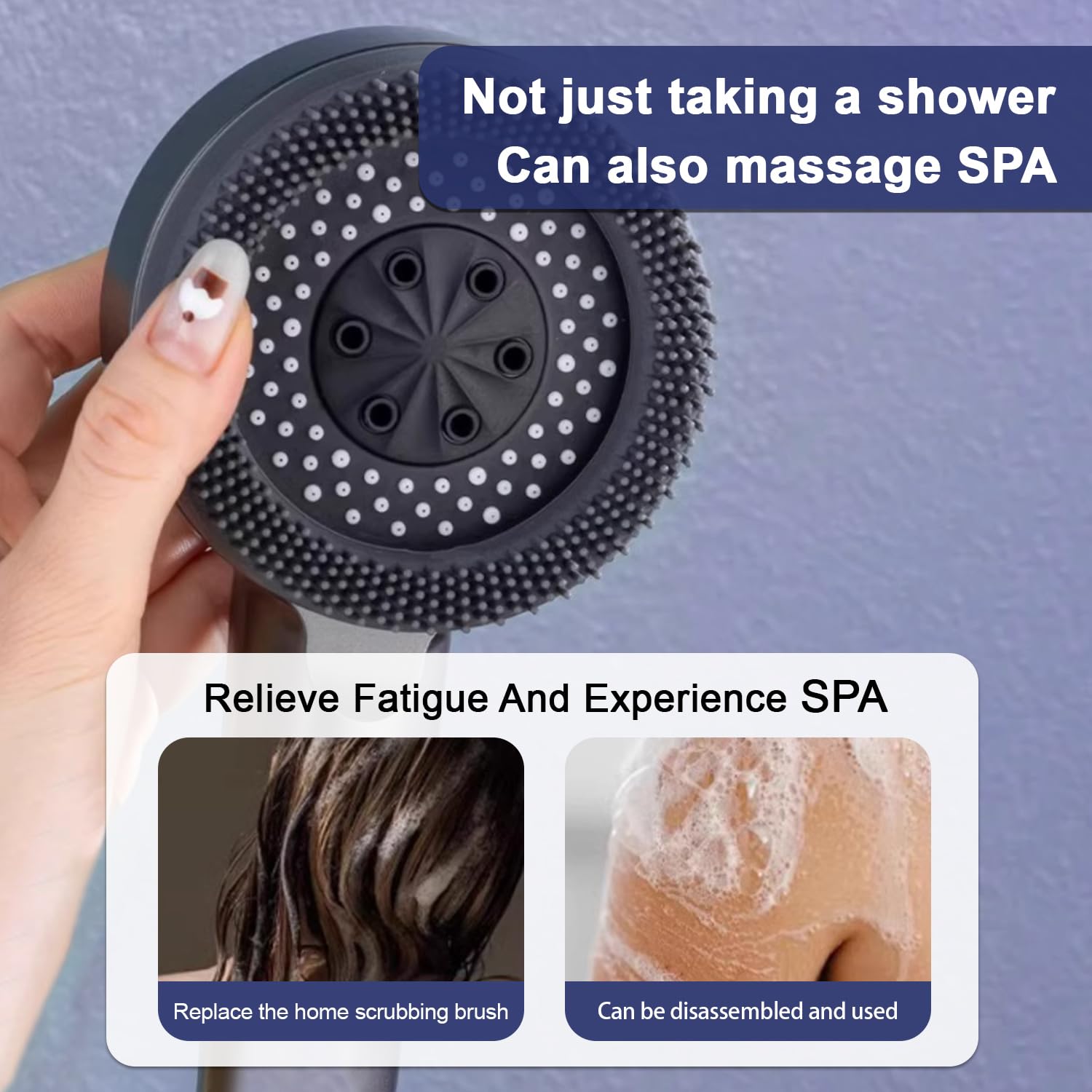 SIGANDG High Pressure Shower Heads Hard Water Filter Shower Head 4-Setting Shower Head with 1.5m Shower Hose and Shower Stand Massage Water Saving Large Shower(Black) - Image 3
