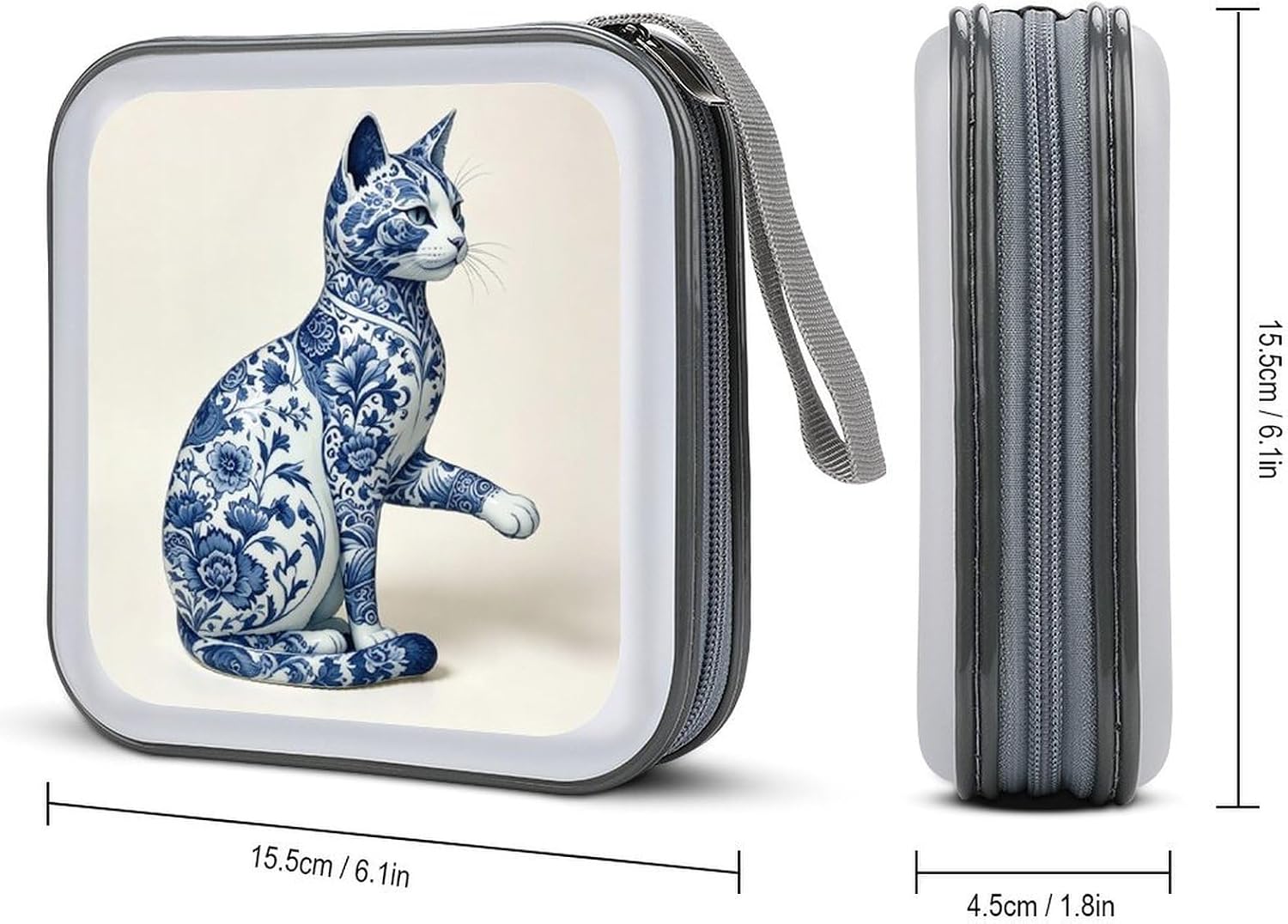 Chinoiserie Blue Cat CD Case CD Storage Box DVD Sleeves