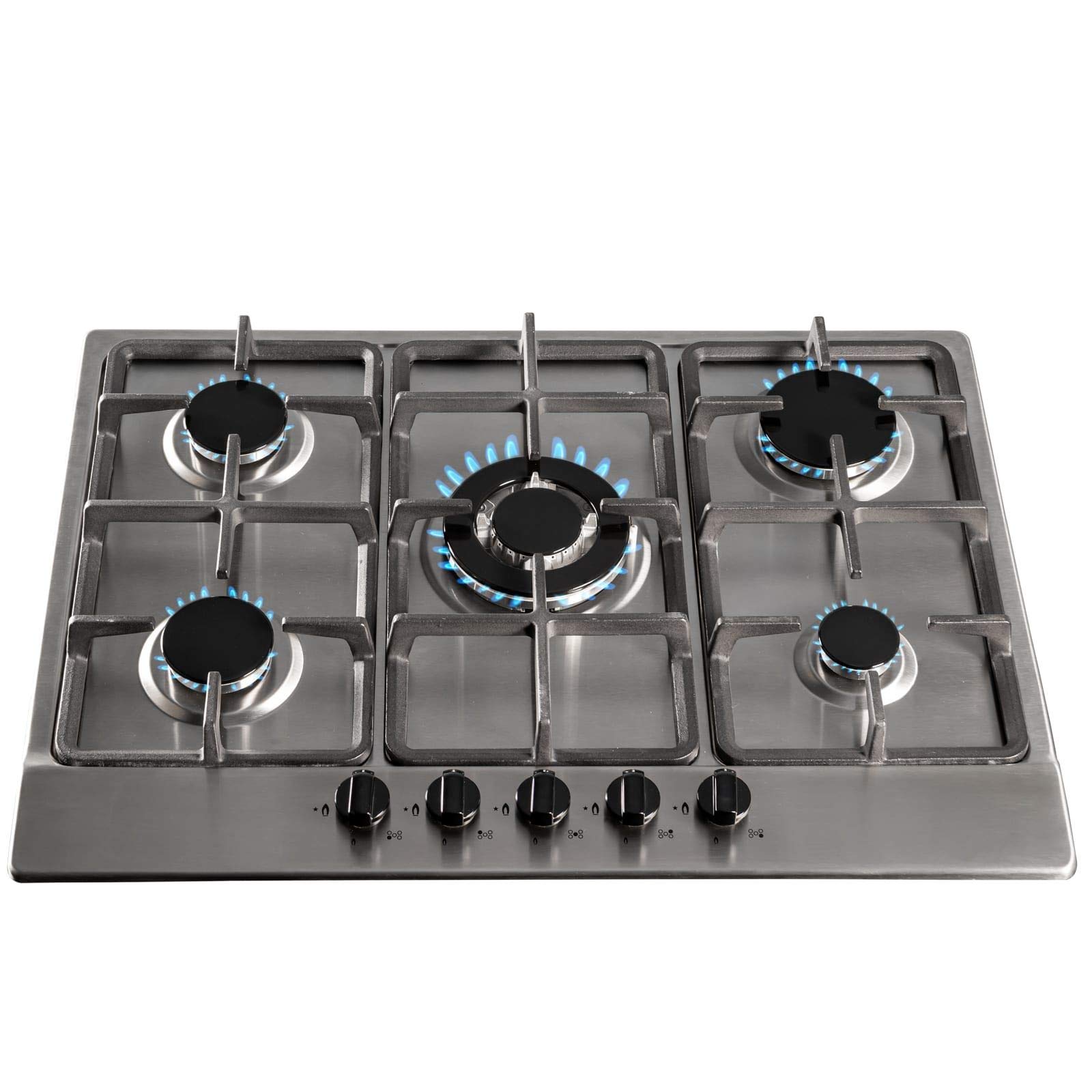 SIA 70cm Stainless Steel 5 Burner Gas Hob And Extractor Chimney Cooker Hood Fan — view 2