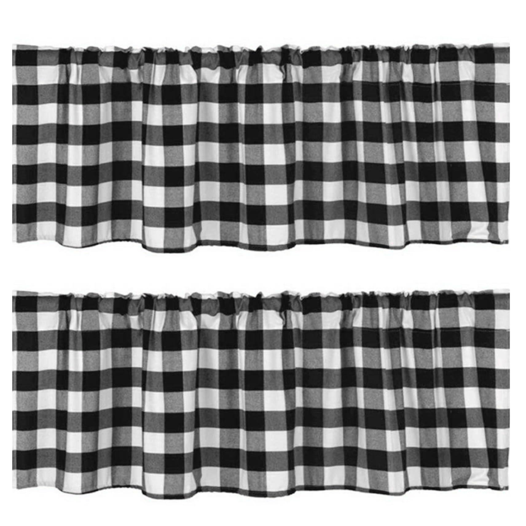 Lawnrden Plaid Curtains, 2Pcs Buffalo Check Curtains Black and White Plaid Kitchen Rustic Farmhouse Window Valances or Kitchen Living Room Bedroom