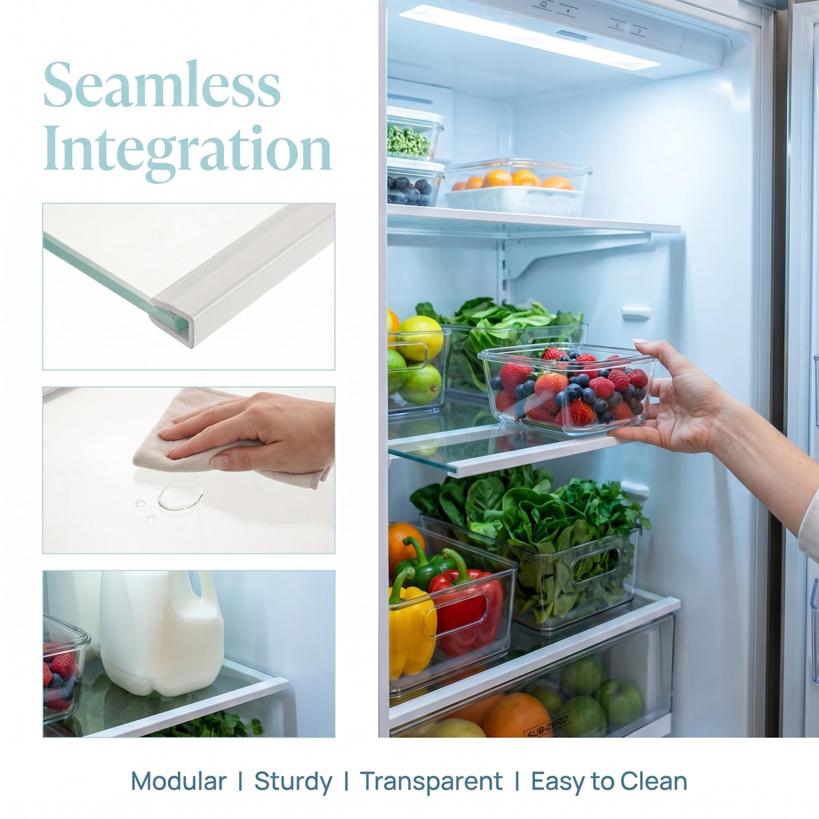 Luxshiny Estante para Refrigerador de Vidrio Templado Aleación, Almacenamiento Modular Flexible y Visibilidad Clara para Alimentos Frescos y Frutas en Cocina