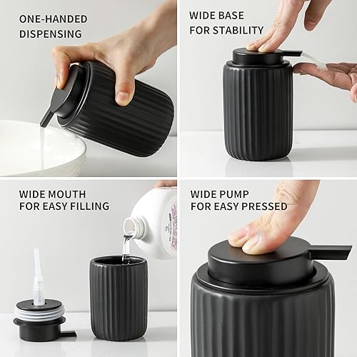 Miniatura 3 de Dispensador de jabón de cerámica de 13 onzas para cocina y baño, dispensador negro con bomba de plástico de fácil prensa, dispensador de jabón