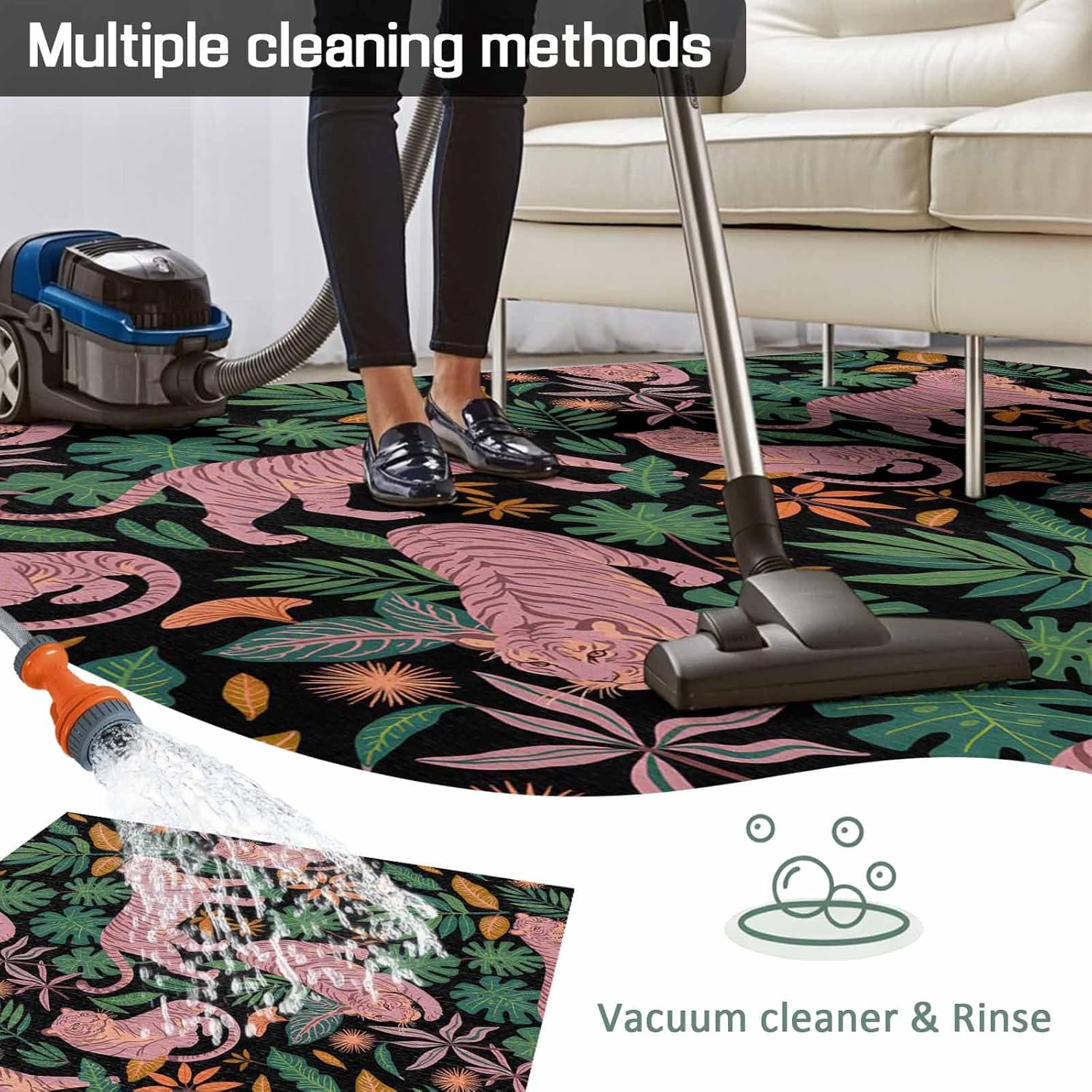 Fall Outdoor Rug 4x6 ft Pink Tiger Outdoor Large Area Rug Non Slip Parrot Tropical Flower Leaves Thanksgiving Front Door Mat RV Rug Carpet Patio Outdoor Rugs for Backyard Balcony Deck Porch Indoor