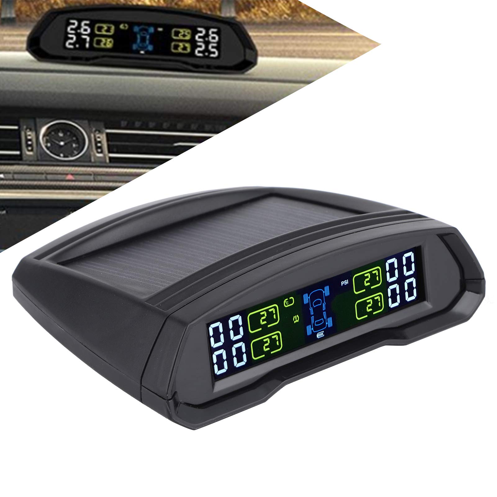 Detector de presión de neumáticos con carga de panel solar y USB ligero fácil de instalar, con sensor inalámbrico de presión de neumáticos de 4 sensores, para camiones