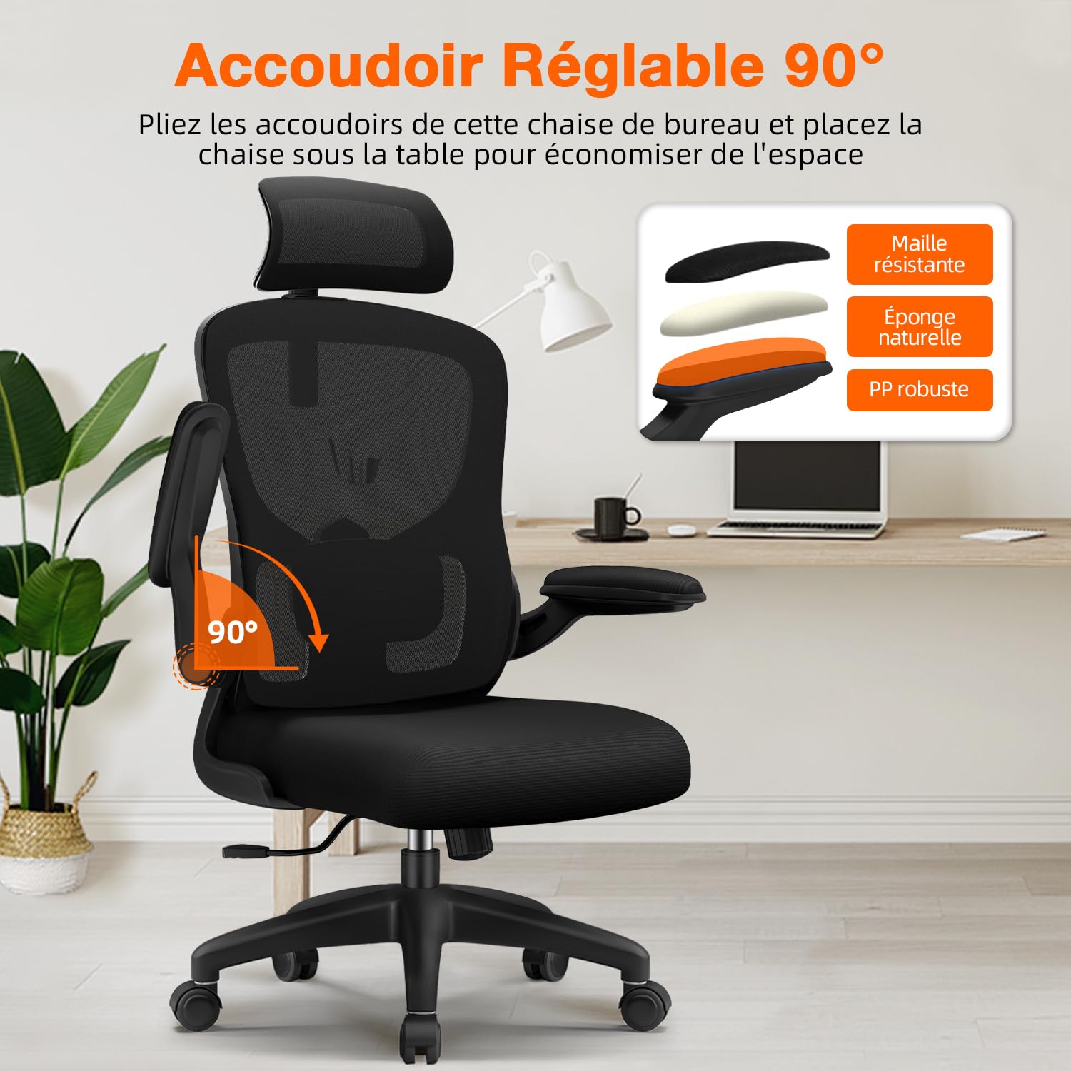 Chaise Bureau Ergonomique, Chaise de Bureau Inclinable Pivotant, Fauteuil de Bureau 150kg Confortable à roulettes, Appui-tête et Accoudoirs Ajustables, Siège Bureau avec Le Support Lombaire