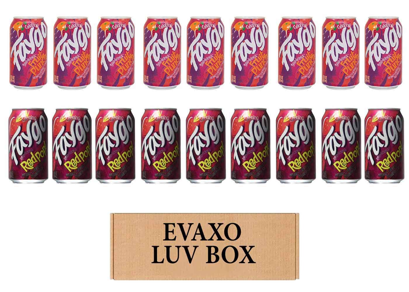 LUV BOX- variety faygo naturally flavored soda cans 12 oz. pack of 18 , faygo fruit punch , faygo RED POP.by evaxo