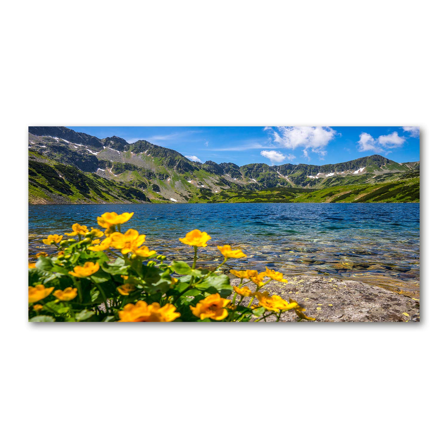 Tableau panoramique en verre 120x60 cm lac pour illuminer votre cuisine
