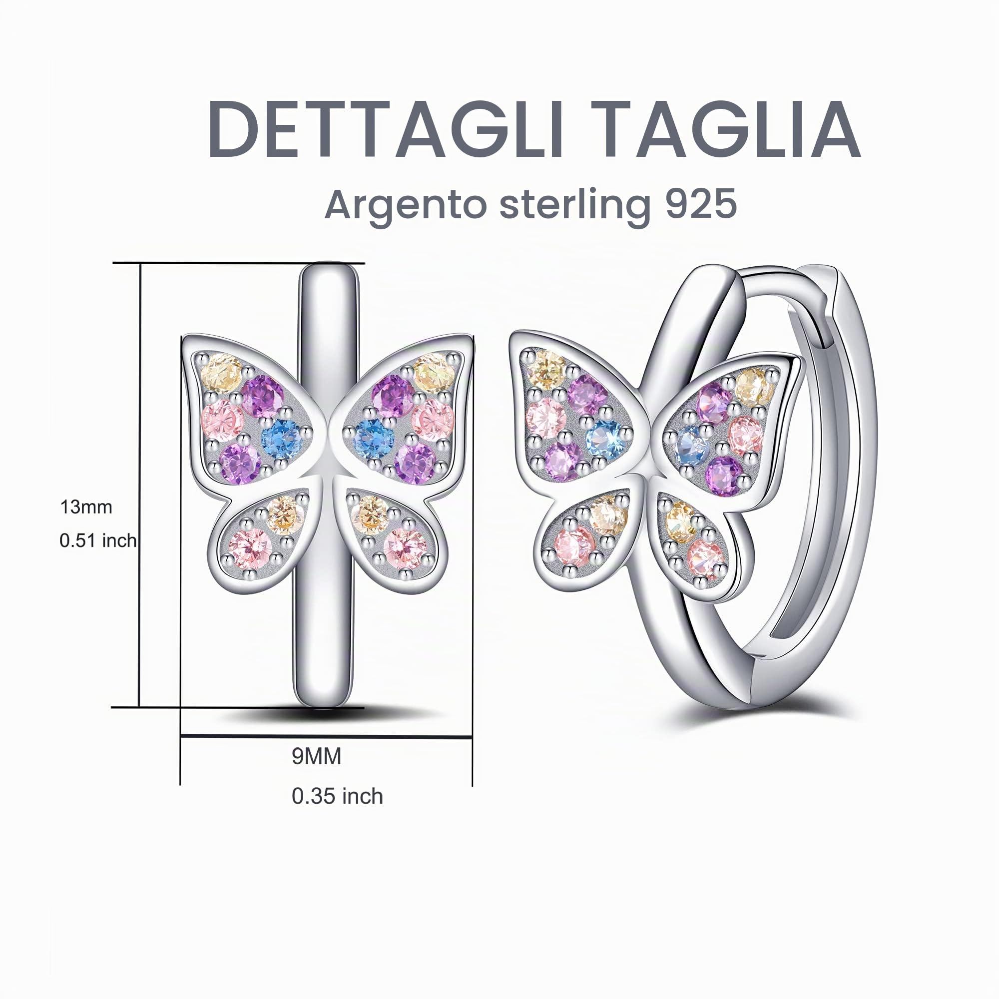 Jrêveinfini Farfalla Orecchini Donna Argento 925, Orecchini Cerchio Bambina Ragazza Anallergici Nichel Free, Farfalla Gioielli Regalo con Scatola Regalo