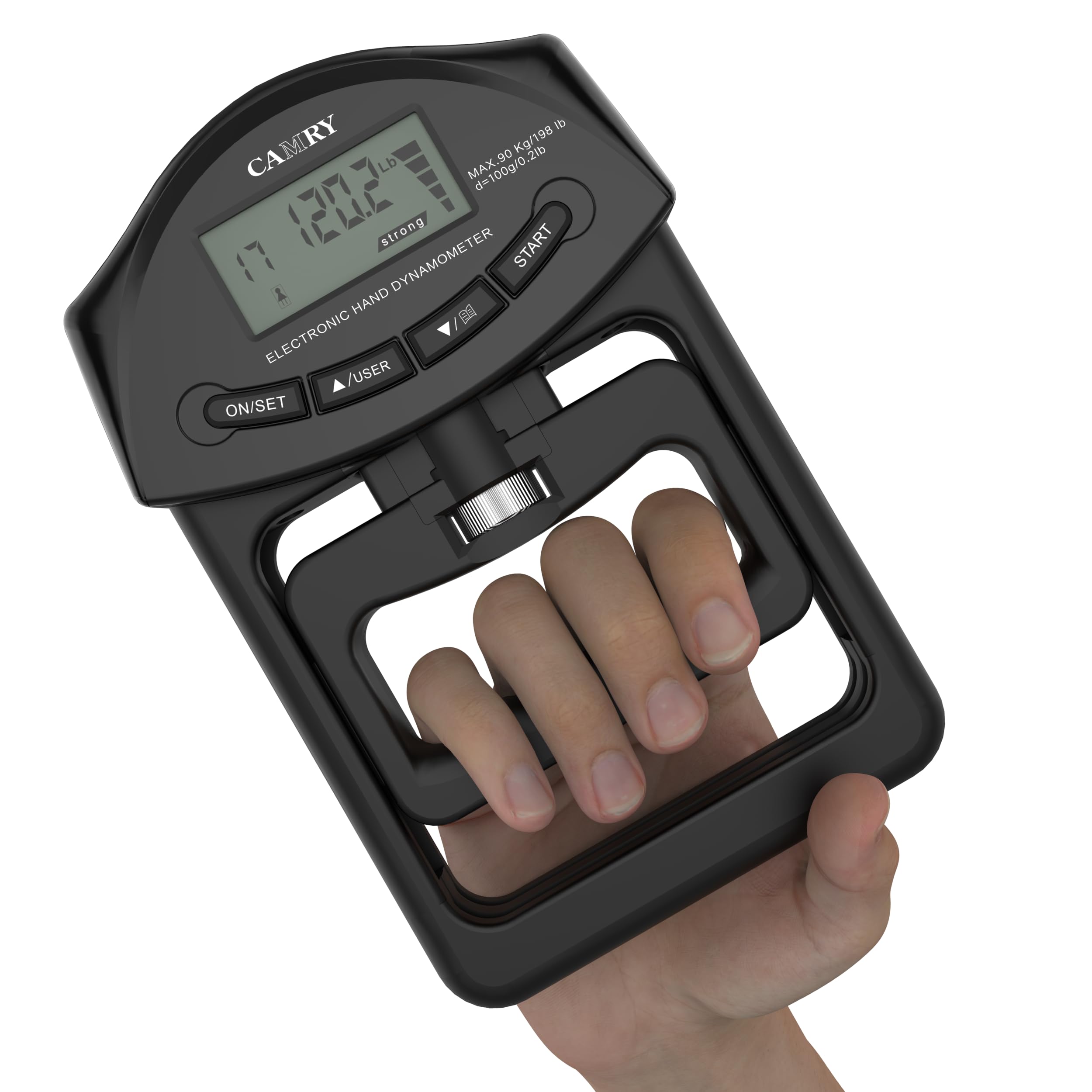 CAMRY Digital Hand Dynamometer Grip Strength Measurement Meter 198Lbs / 90Kgs Auto Capturing Electronic Hand Grip Power