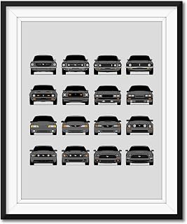 Ford Mustang Generations Inspired Poster Print Wall Art Handmade Decor of the History and Evolution of the Ford Mustang (Unframed)