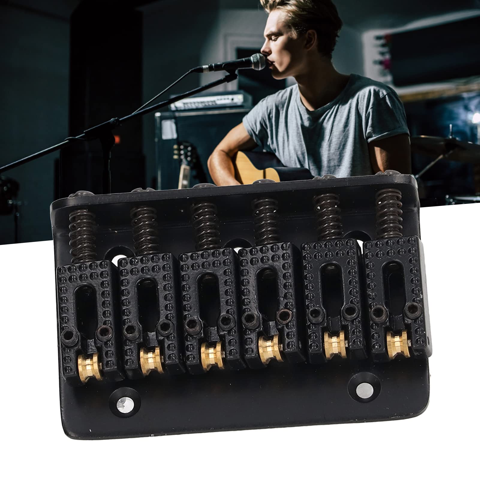 6 Strings 65mm Electric Guitar Bridge, Glossy Metal Guitar Hardtail Accurate Mounting Fixed Bridge Chorus, Flange & Tremolo Single Effects (Black)
