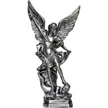 St. Michael San Miguel Arcangel Statue Saint Archangel Michael | Religious Collectible Battle Angel Sculpture Christian Catholic Figurines Silver