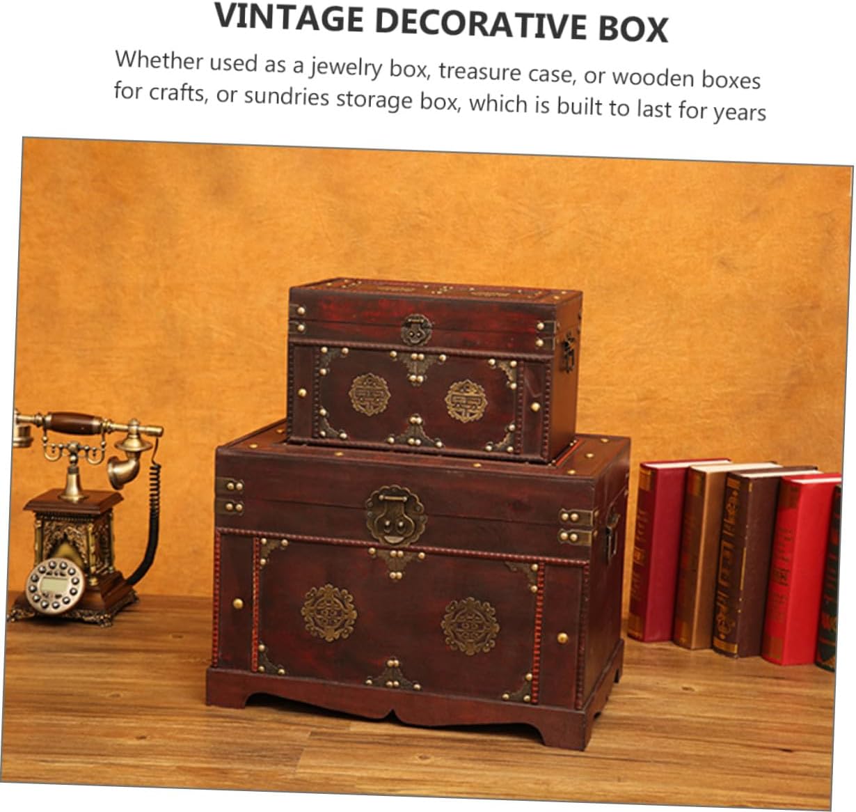 Retro Wooden Keepsake Box Vintage Decorative Storage Case Small Size without Lock Home Organization for Clothing and Household Items image 3