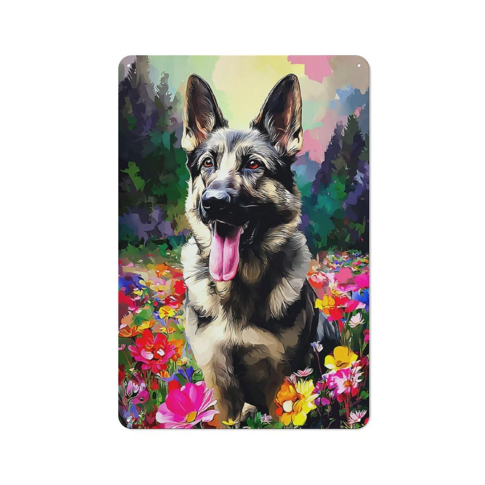 Junmoney Floral Fantasy German Shepherd's Joyful Jour For Lounge Or Reading Corner, Ney Vintage Tin Sign 30X20cm, Seasonal Metal Wall Decor For Winter Interiors