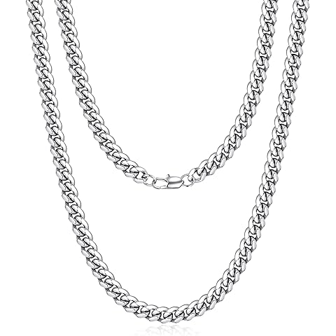 Jewlpire Cuban Link Chain for Men, Silver/Gold Chain for Men Women, 4mm/6mm/10mm Mens Necklace, 18K Gold Plated/316L Stainless Steel Mens Chains Necklaces 18 20 22 24 26 30 Inch