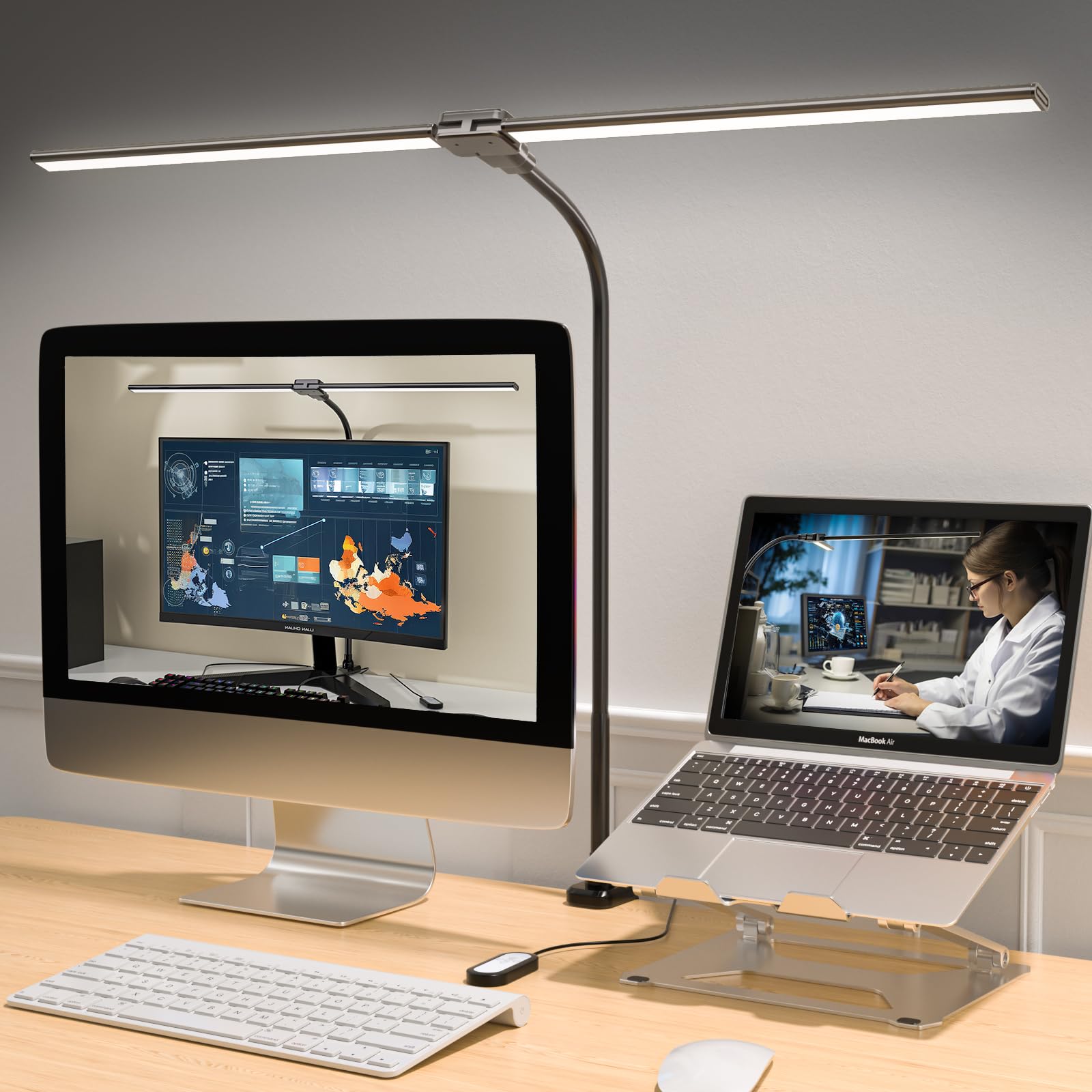 LED bureaulamp MAULpearly, wit, 38 cm, dimbaar CCT