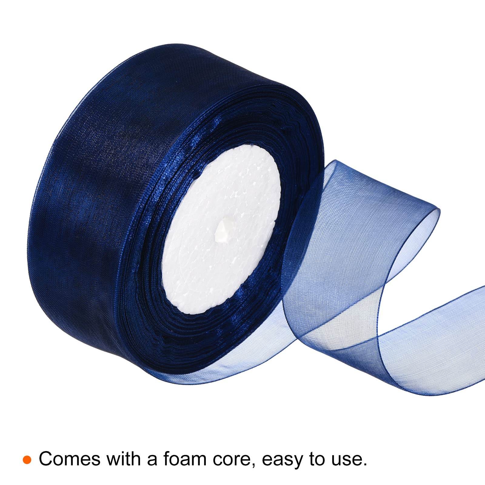 PATIKIL Sheer Organza Ribbon 1-37/64 Inch 50 Yard, 1 Roll Chiffon Decoration Fabric for Gift Wrapping Crafts Wedding Bouquet Deep Blue - Image 3